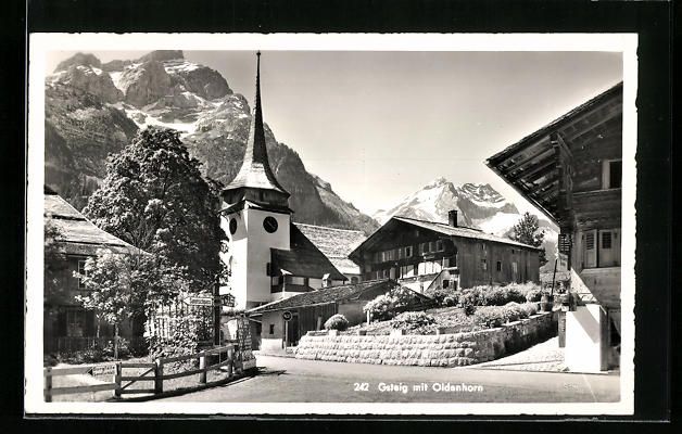 Cartoline postali: Gsteig, Ortspartie mit Kirche und Oldenh – Usato da Berlin venduto da bartko-reher