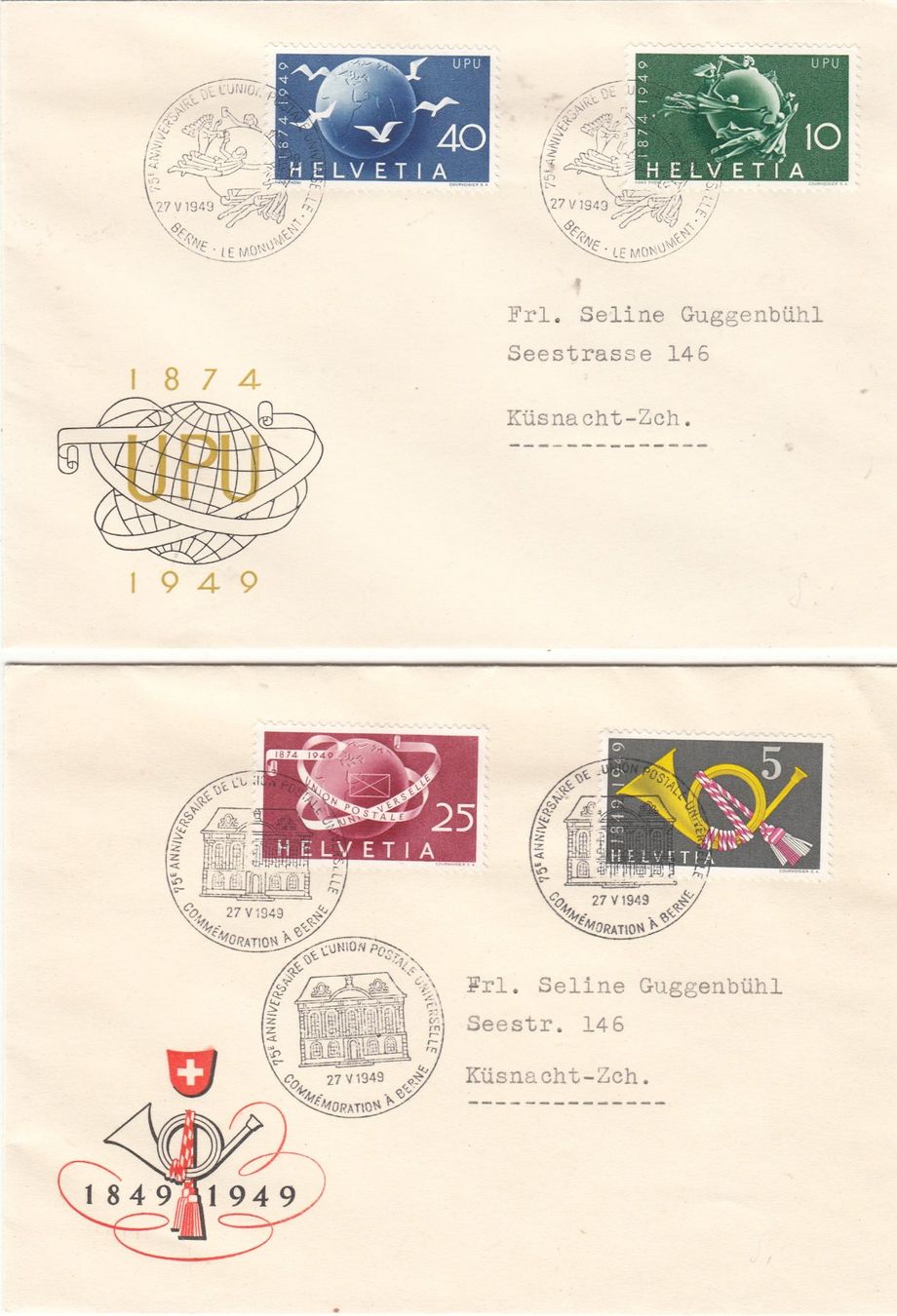 Tous les timbres: 2X Briefe Schweiz 1949 – D'occasion à Herrliberg par Lfrifda