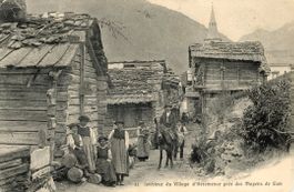 Hérémence  VS  près Mayens de Sion / Paysans, mulet  en 1906