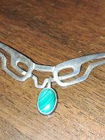 Vintage Mexiko Silberkette mit Malachit Anhänger, 925 55