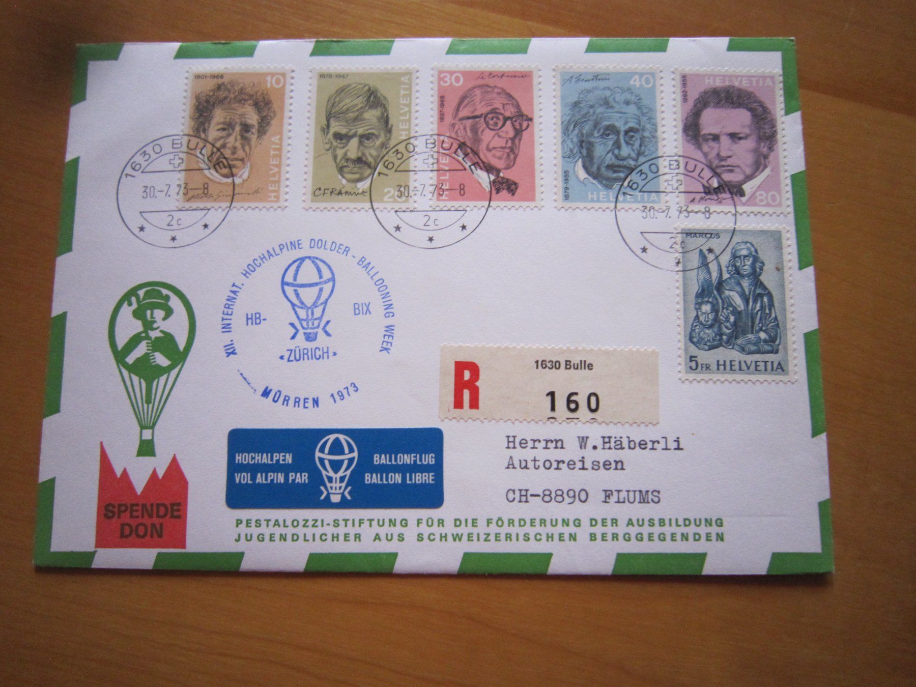 Tutti i francobolli: Ballonposto 1973 Stempel BüLLE – Usato da Giubiasco venduto da sal_9j6w