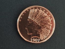 USA 1 Oz .999 Copper, Indian Head 1907