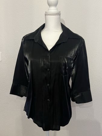 Schicke Bluse mit Glanz-Effekt, Gr. 38/40, dunkelblau, schic