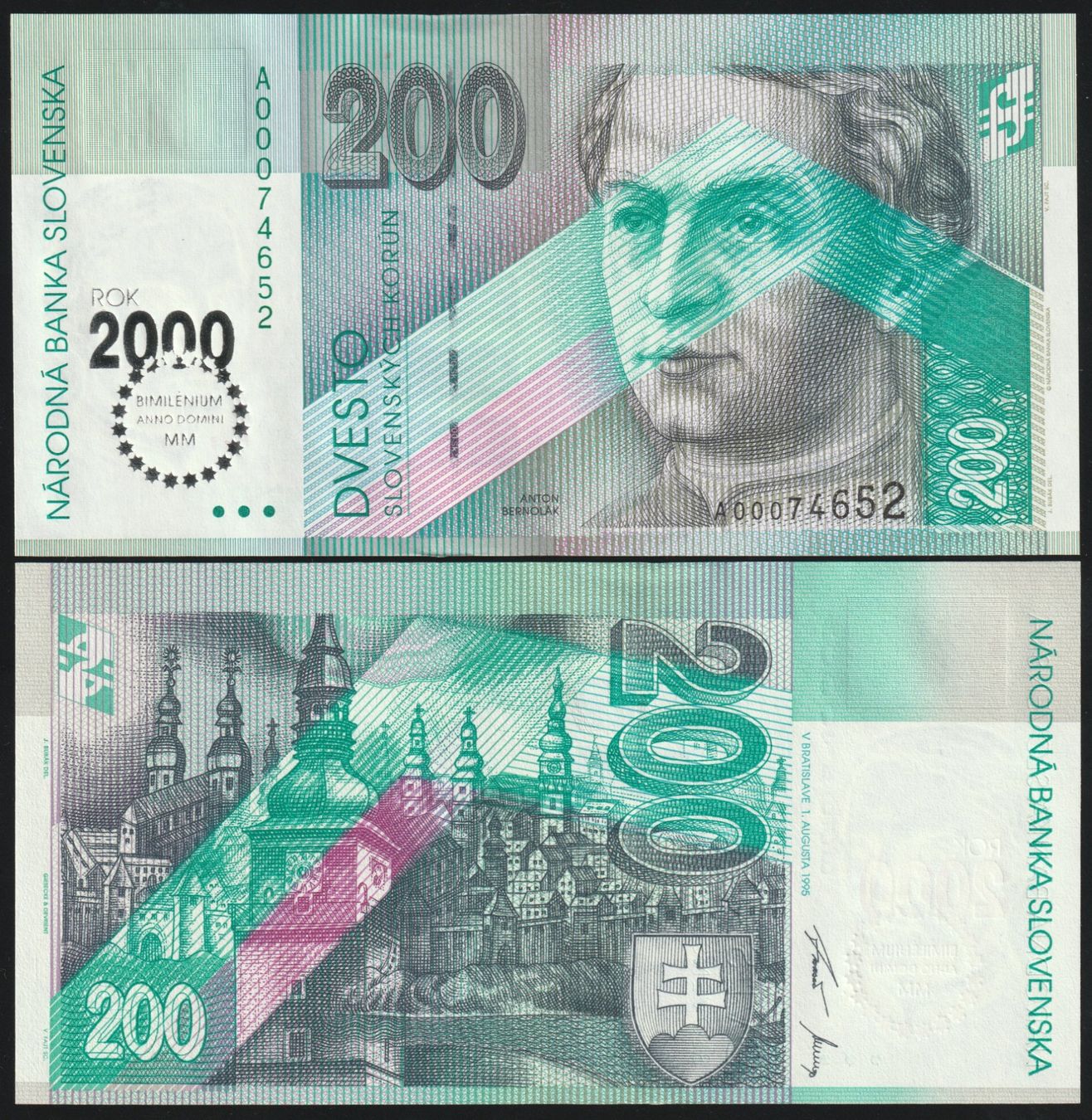 Banknoten: Slowakei 200 Korun UNC 2000 Commemorative Bimillenium – Neu (gemäss Beschreibung) aus Naters von Radman