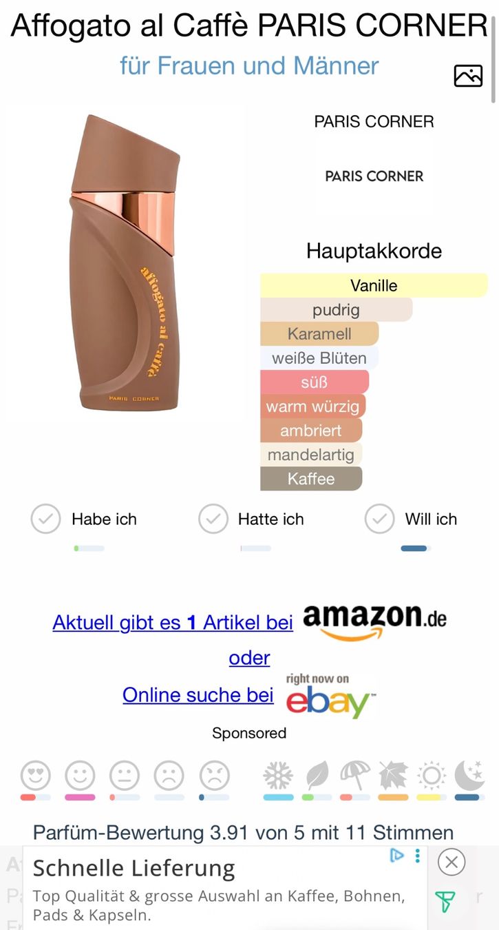 Profumi & Eau de Toilette: PARIS CORNER Affogato al Caffè EDP5ML Abfüllung – Usato da Zürich venduto da deruja 1