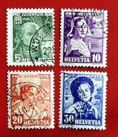 PRO JUVENTUTE SATZ 77 - 80 1X ST LEONARD VALAIS 1936 GEST.