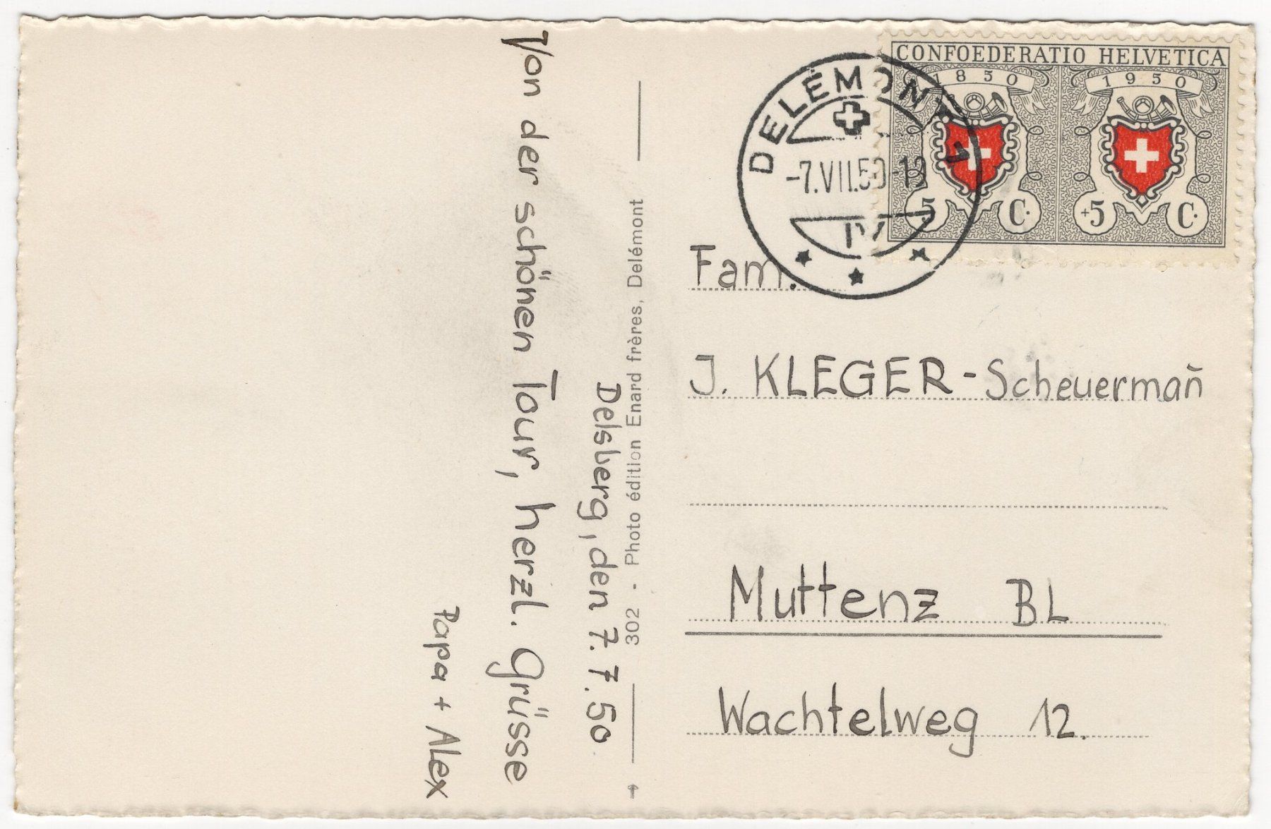 Cartoline postali: Delémont. Eglise St. Marcel et Château – Usato da Eglisau venduto da Chperfins 1