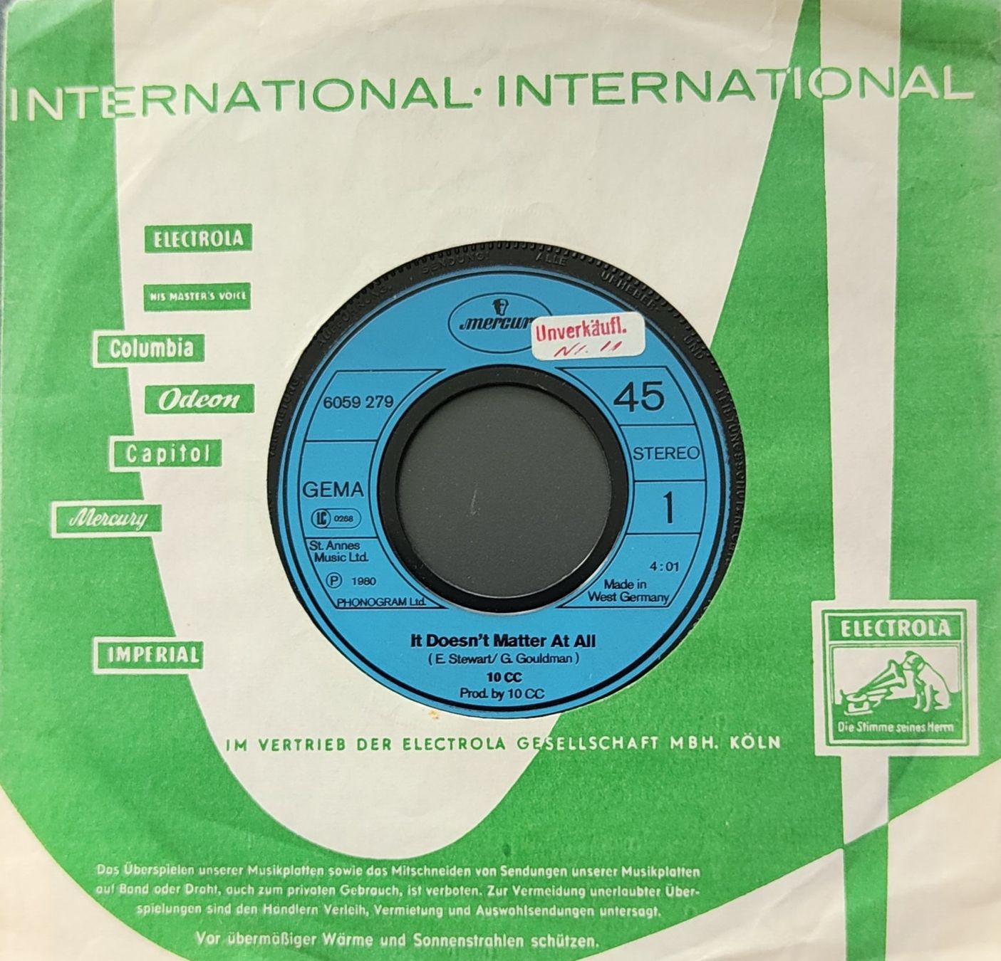 Dischi in vinile: Vinyl-Single 10cc (Ten CC) - It Doesn't Matter At All – Usato da Langenthal venduto da Modo39