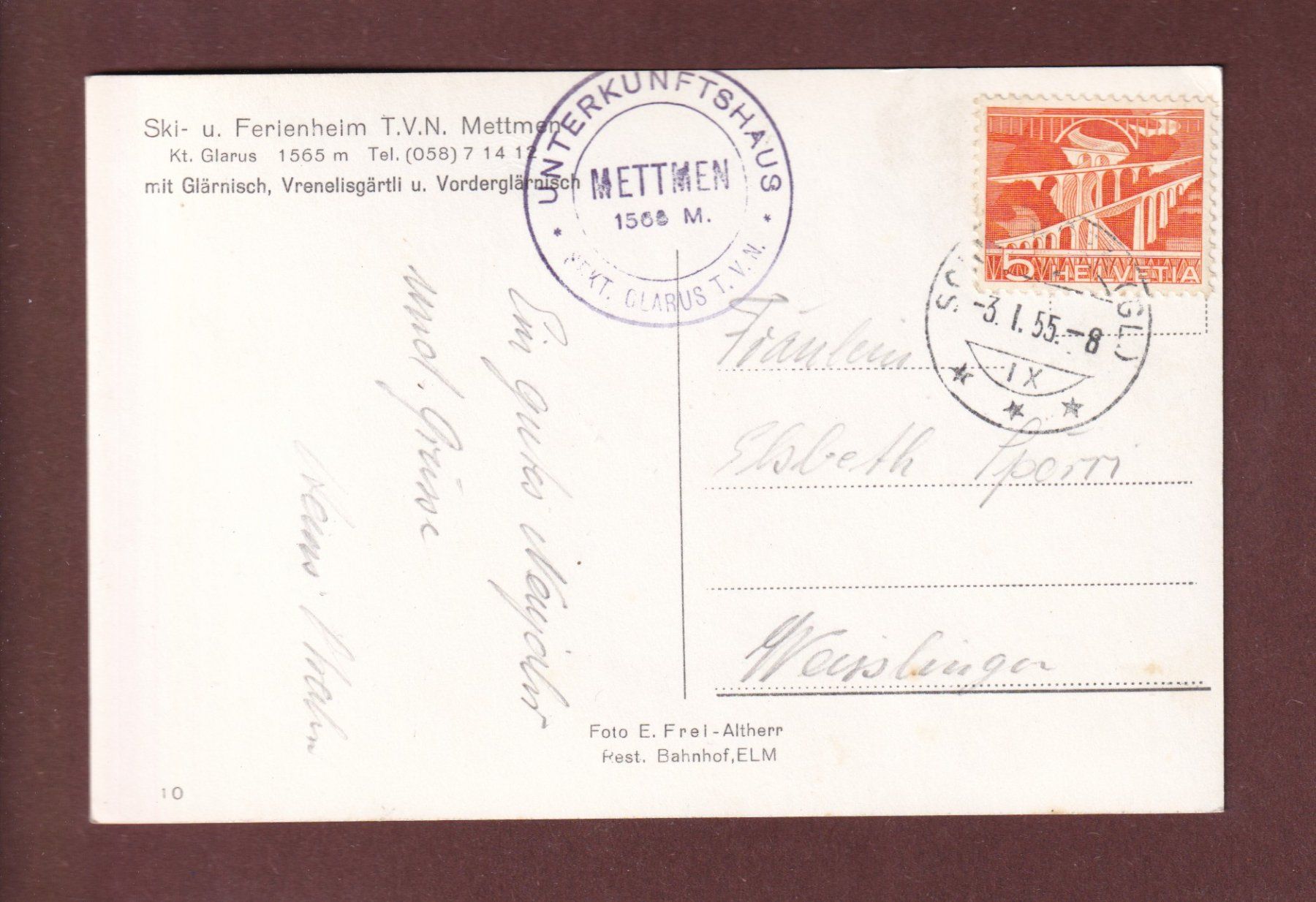 Cartoline postali: Ferienheim METTMEN - 1955 – Usato da Pully venduto da nicecards-shop 1