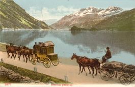 Sils  GR  -    Postkutsche und Fuhrwagen beim Silsersee