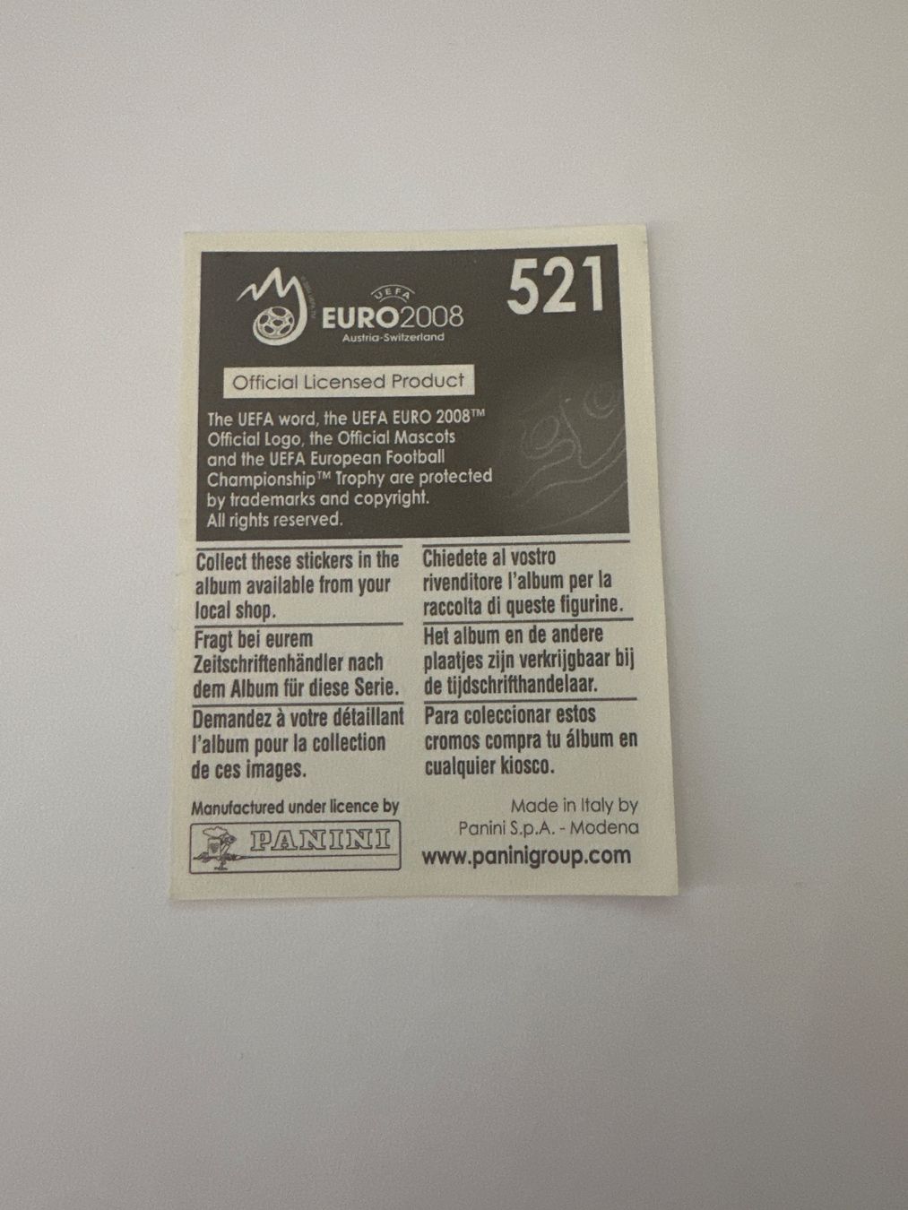 Panini Cartes à collectionner: Panini UEFA EM 2008 Sticker - Nr. 521 – D'occasion à Sulz AG par DealWerk 1