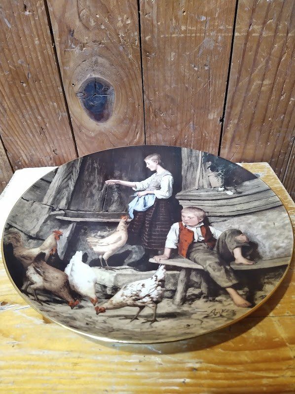 Piatti: Ankerteller "Mädchen, Hühner fütternd" Wandteller 1987 – Usato da Walkringen venduto da petro06 1