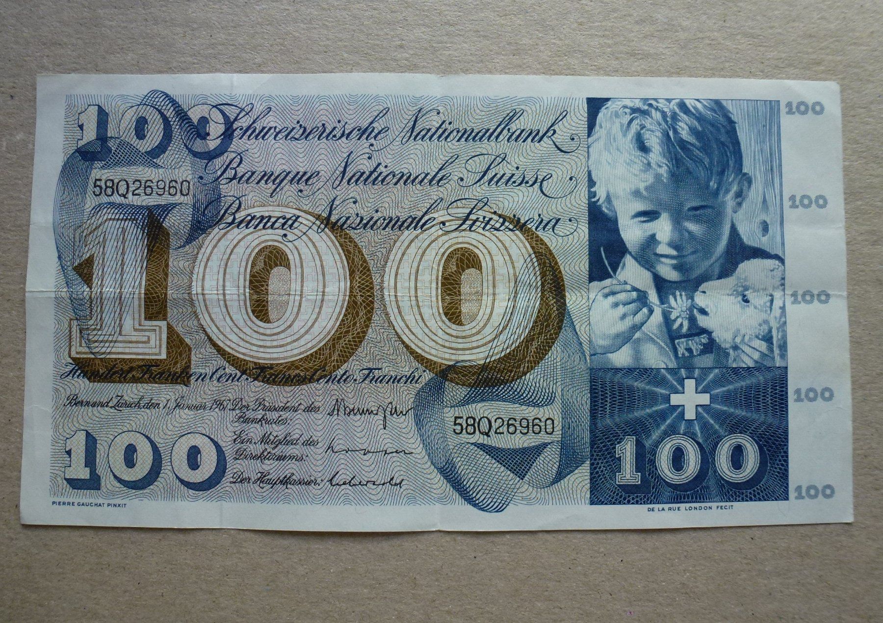 Billets de banque: Schweiz ++ 100 Franken 1. Januar 1967 – D'occasion à Walkringen par Casablanca777