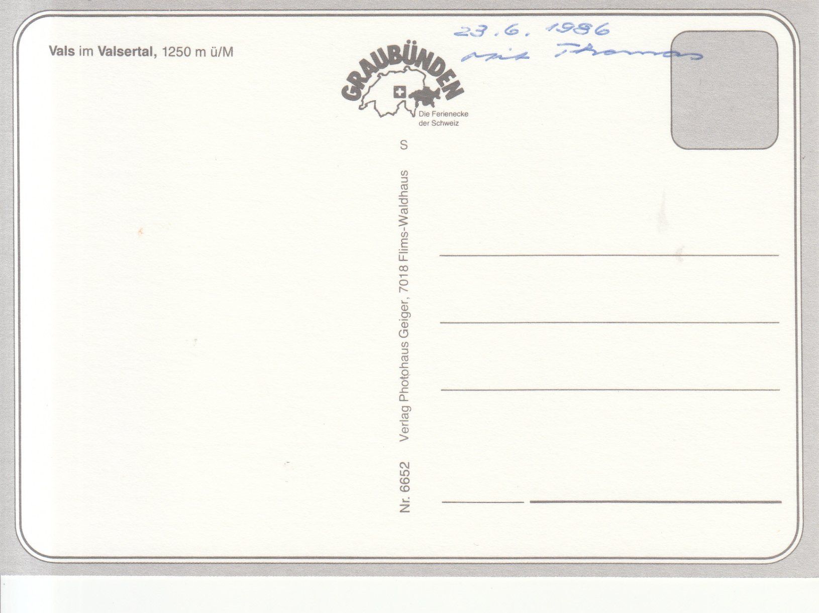 Cartoline postali: Vals 1986 – Usato da Bürglen TG venduto da StampGraf 1