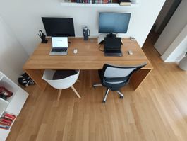 Wooden home office desk, double workstation