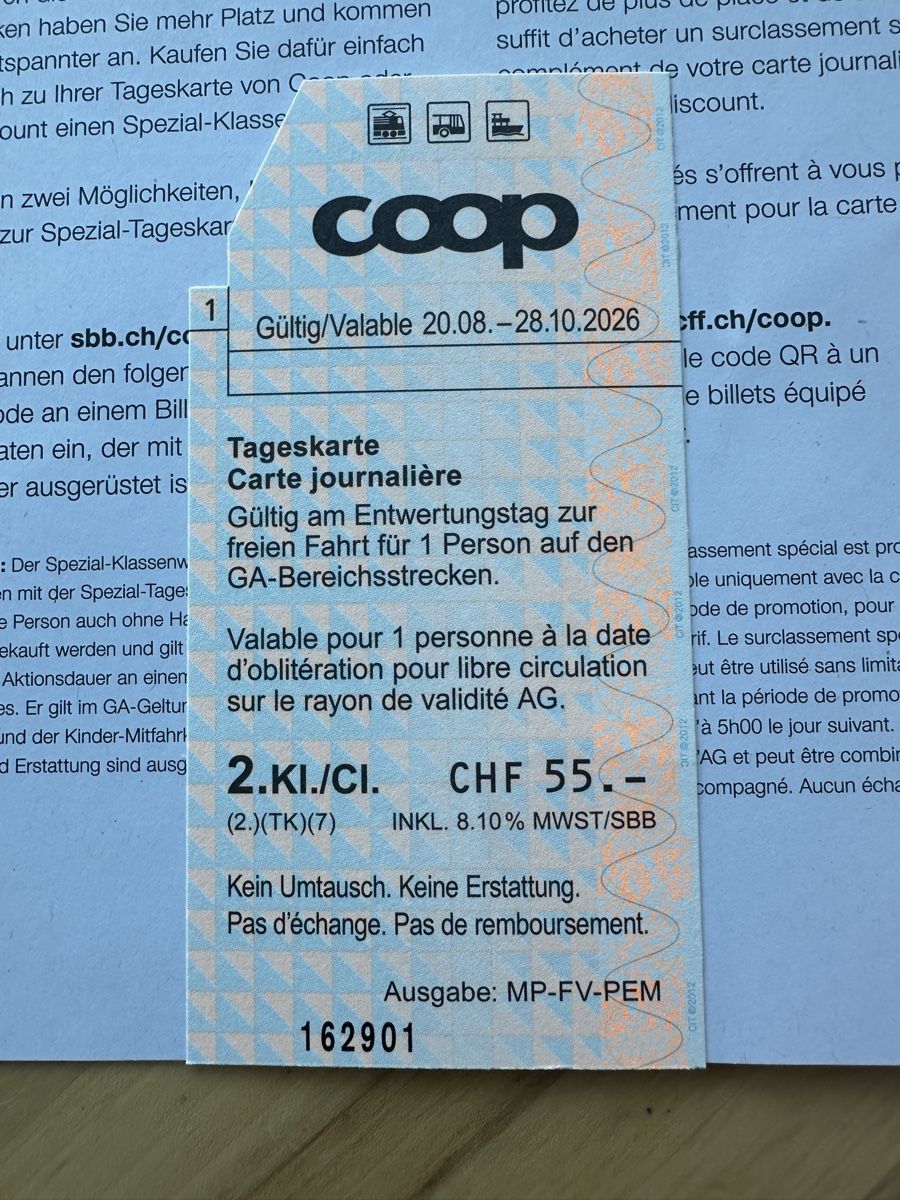 Tickets: SBB Tageskarte 2. Klasse – Neu und originalverpackt aus Feuerthalen von Baggiomania 1