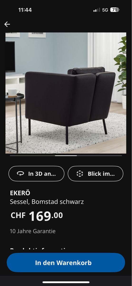 Ikea Sessel: Moderner IKEA EKERÖ Sessel schwarz – Neu (gemäss Beschreibung) aus Allschwil von Herzundgast 1