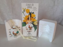 Hutschenreuther Ole Winter, Ei 1993 Motiv Hahn, Küken, Henne