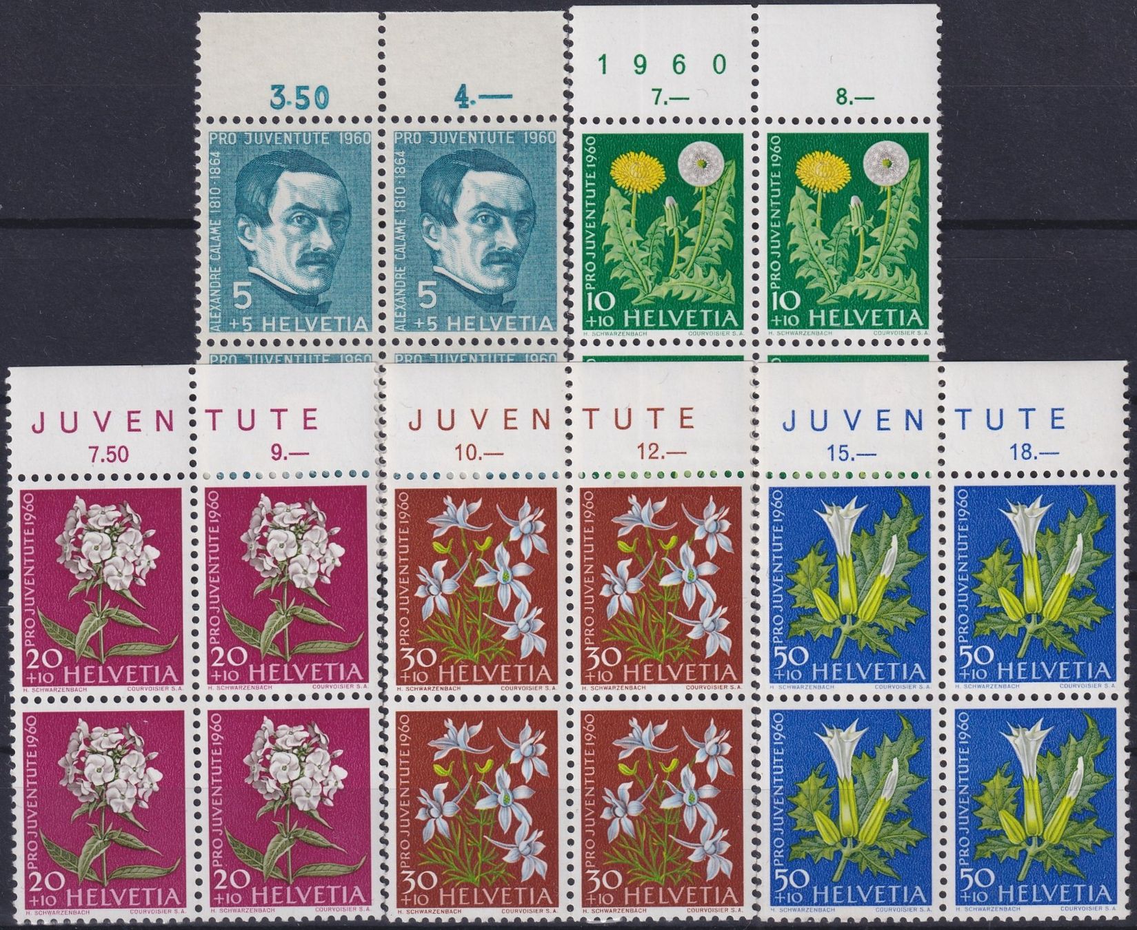 Tutti i francobolli: 1960, J183-187 im Viererblock ** postfrisch, Kat: 28.-+ – Usato da Sursee venduto da Luzernerraute