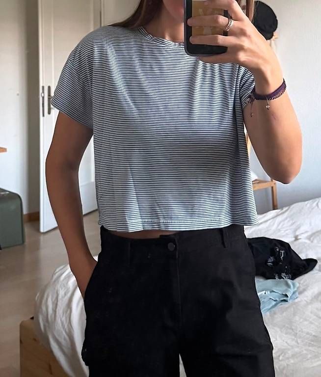 T-shirt: Cropped T-Shirt gestreift – Usato da Zürich venduto da fienne 3