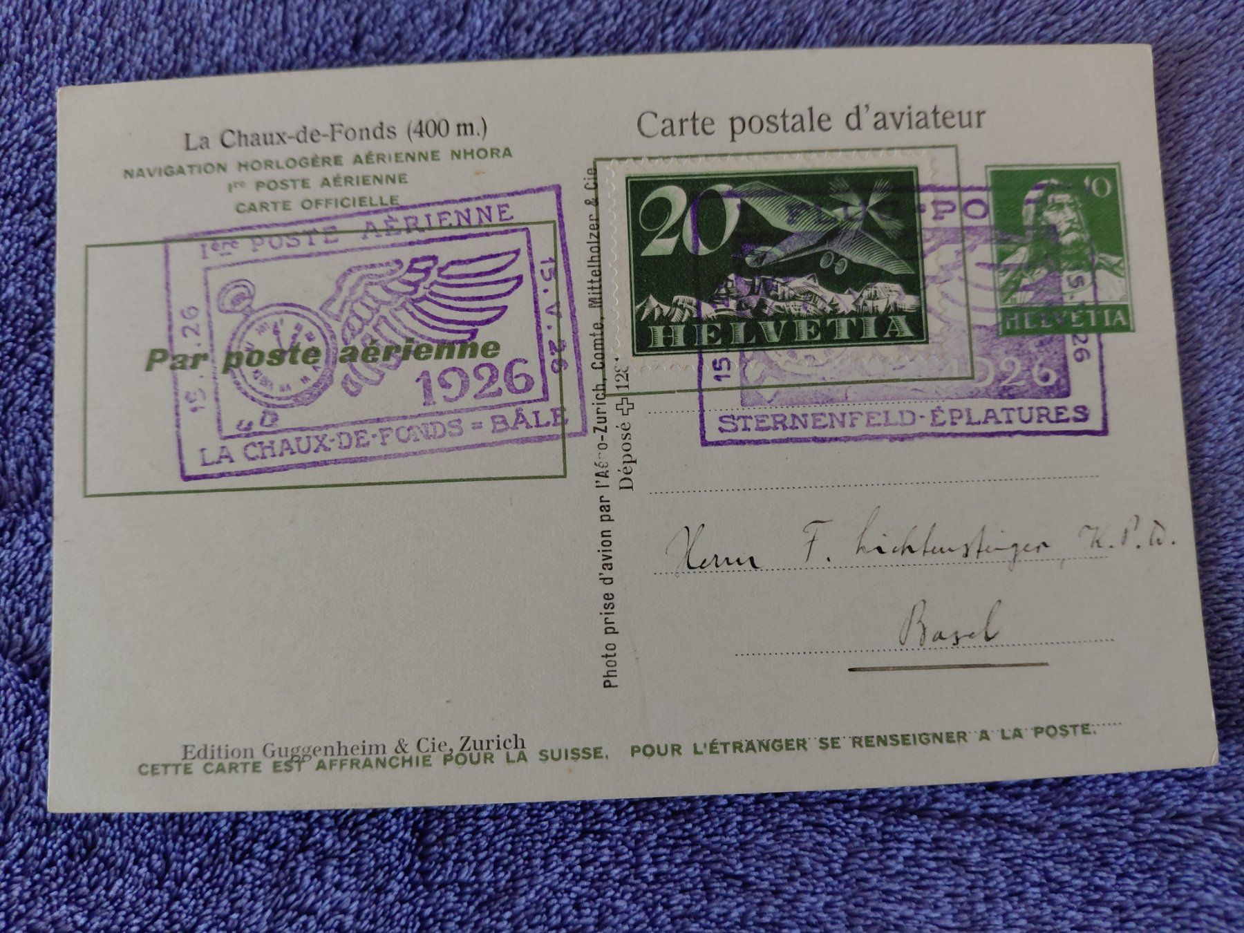 Alle Briefmarken: Flugpostkarte  1926 – Gebraucht aus Horw von Onurb008