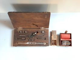 Set Gewindebohrer und Schneideisen in Holzschachtel alt