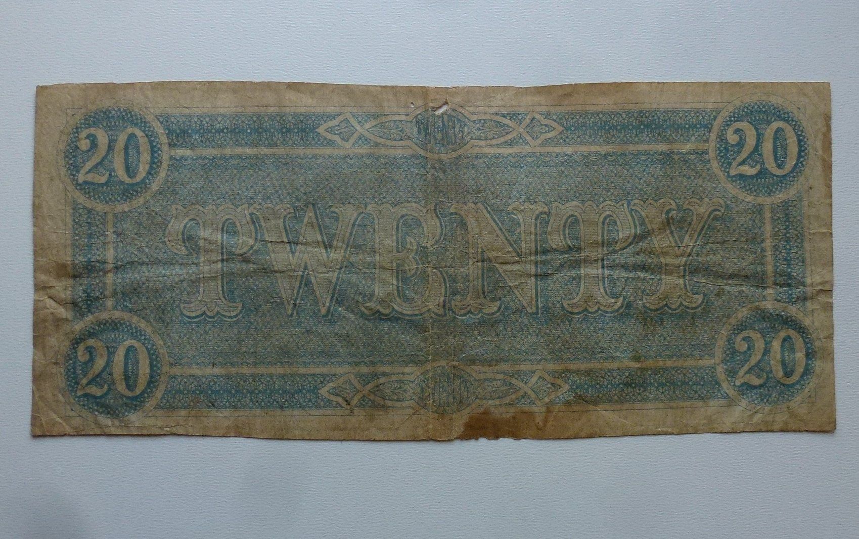 Banconote: CSA ++ 20 Dollars Richmont 1863 – Usato da Walkringen venduto da Casablanca777 1