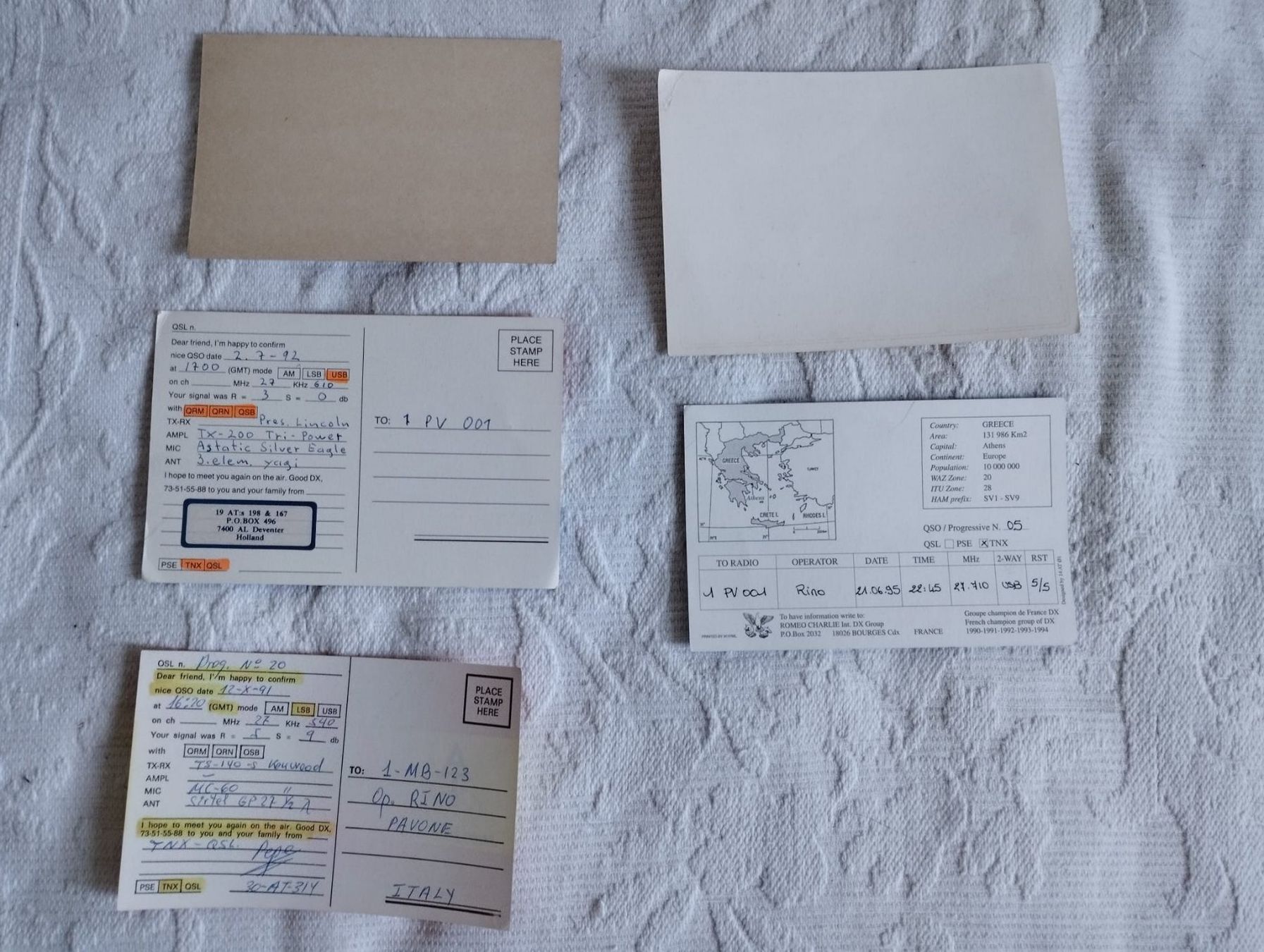 Cartoline postali: 5 QSL da collezione - anni '80 – Usato da Losone venduto da powerino