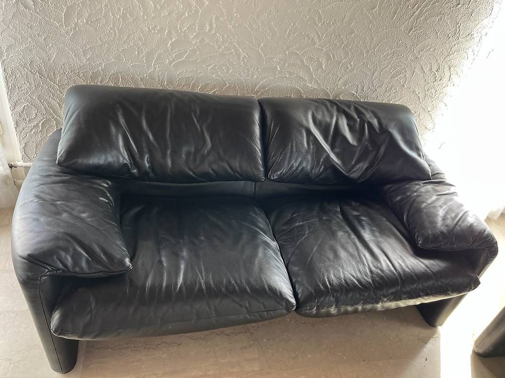 Divani: Designsofa Cassina Maralunga, schwarzes Leder – Usato da Buchrain venduto da Forri75