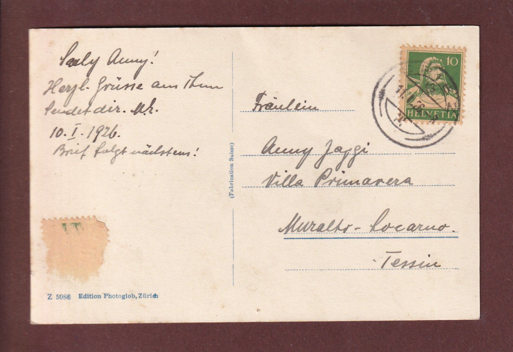 Cartoline postali: THUN - Teil mit Schloss - 1926 – Usato da Pully venduto da nicecards 1