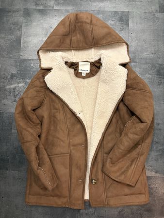 Damen Mantel braun Grösse 40 mit Kapuze Lammfelloptik