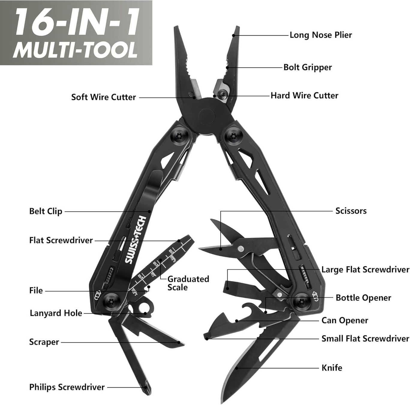 Tutti gli attrezzi: Multitool 16-in-1 Zange Messer Flaschenöffner Tragetasche – Nuovo e nell'imballaggio originale da Schaffhausen venduto da her_zt65 2