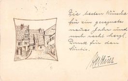 Original Zeichnung BIEL/BIENNE auf Karte von 1930 - signiert