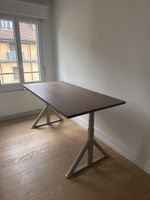 IDÅSEN - Desk sit/stand, brown/dark grey, 160x80 cm