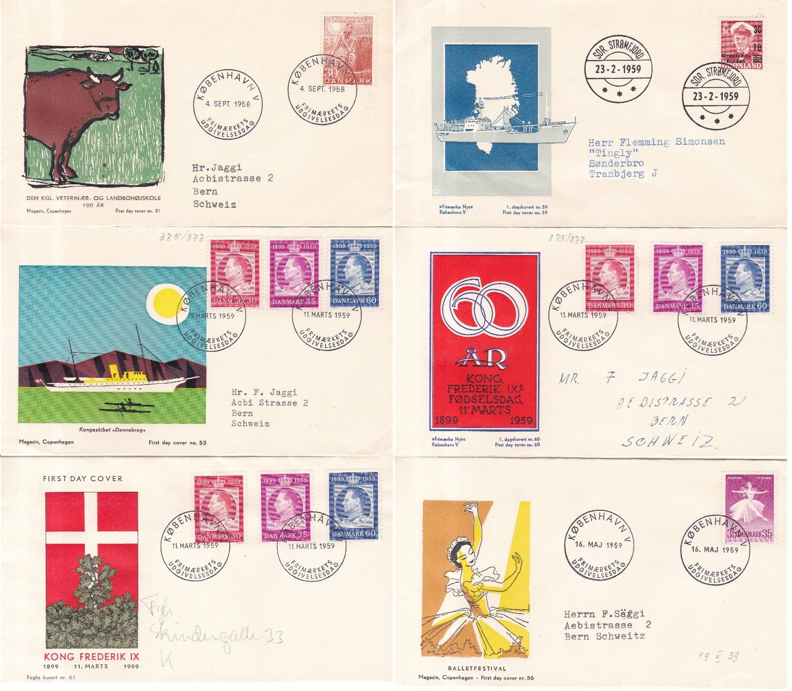 Tutti i francobolli: 54 Stk. FDCs, 1.Tagsbriefe "Dänemark" ab 1947 – Usato da Münchwilen AG venduto da Nesar 1