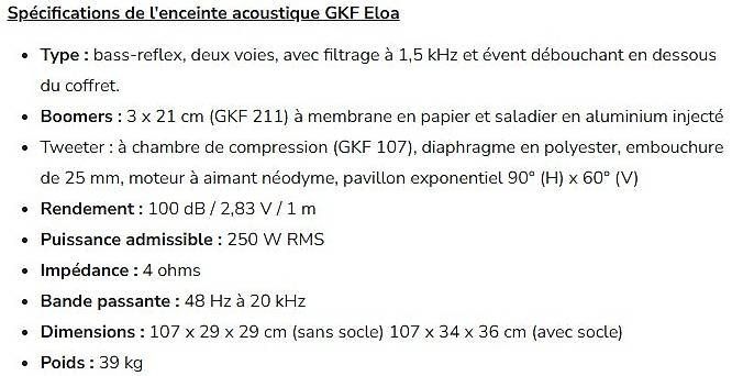 Casse acustiche: Enceintes haut rendement GKF ELOA – Usato da Martigny venduto da Inoxidable65 2