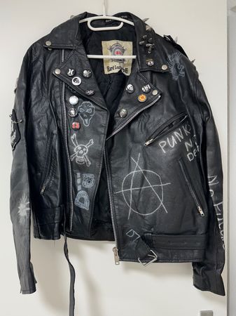 🤘UNIKAT DIY PUNK ECHT LEDERJACKE "THE EXPLOITED" XL