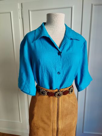 Electric Blue Linen Short-Sleeve Shirt Vintage Deadstock