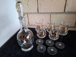 Karaffe mit 5 Gläsern, Glas, Herbstdeko, neuwertig!