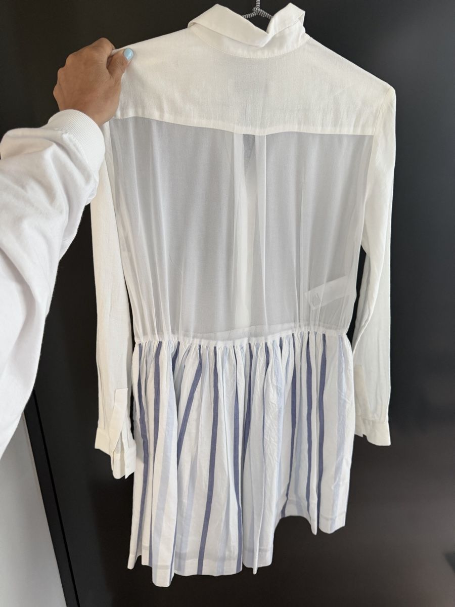 Sandro Vestiti: Sandro white shirt dress with blue stripes  - Size 1 – Usato da Herrliberg venduto da Tubalp 1