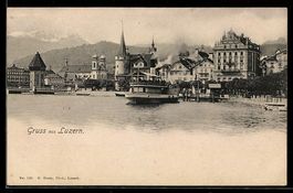 AK Luzern, Seepromenade mit Dampfschiff