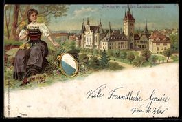 Lithographie Zücherin, Ortsansicht mit Blick auf das Landesm