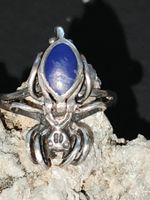 Gothic Spinnenring 925 Silber Giftring Ring blauer Stein