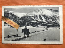 Alte Ansichtskarte Celerina mit Reiter im Winter 1921