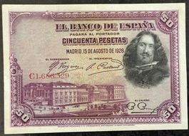 Spanien 50 Peseten Banknote von 1928, Top Zustand!