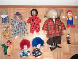 Clown Sammlung, 10 Stück, Rarität, Vintage . bis 70 cm..