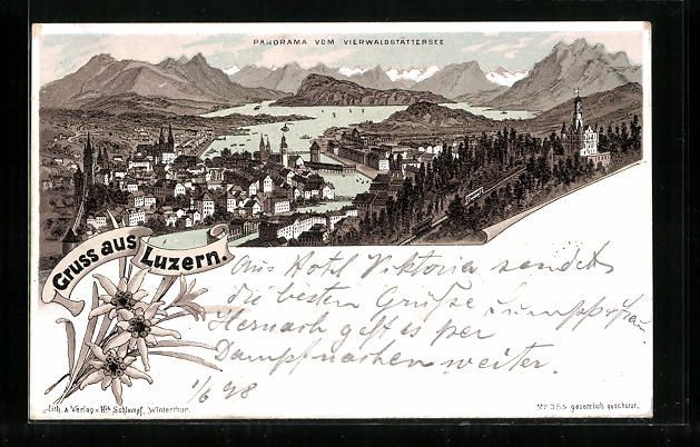 Cartes postales: Litho Luzern, Panorama vom Vierwaldstät – D'occasion à Berlin par bartko-reher