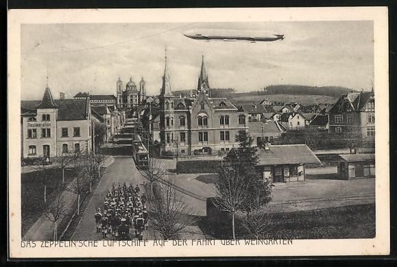 Cartoline postali: Weingarten i. Württbg., Das Zeppelinsch – Usato da Berlin venduto da bartko-reher