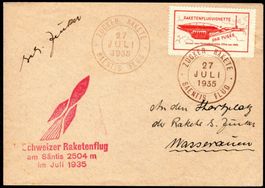 1935 1. Raketenflug am Säntis, signiert Zucker mit Vignette