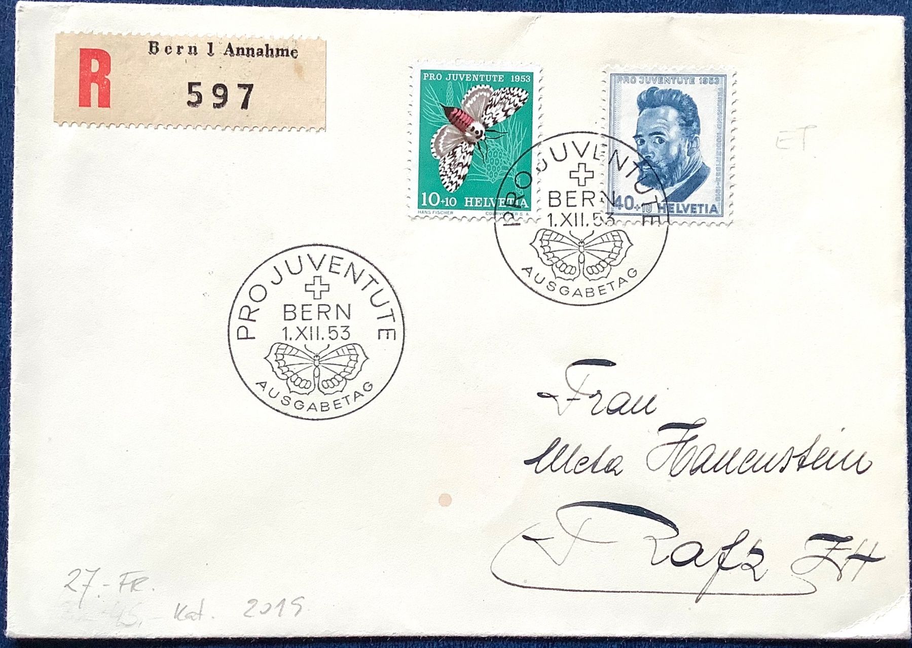 Alle Briefmarken: 1953 - R-FDC / Pro Juventute - Bern -  Rafz – Gebraucht aus Liestal von Skunk02